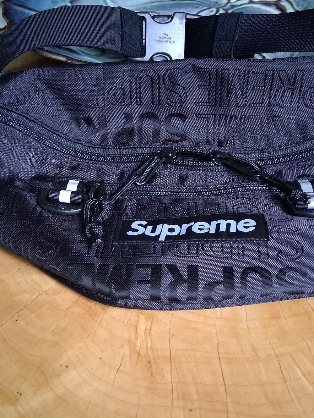 ✨️✨️NWOT Supreme SS19 Black Tonal Jacquard Waist Bag with White Logo